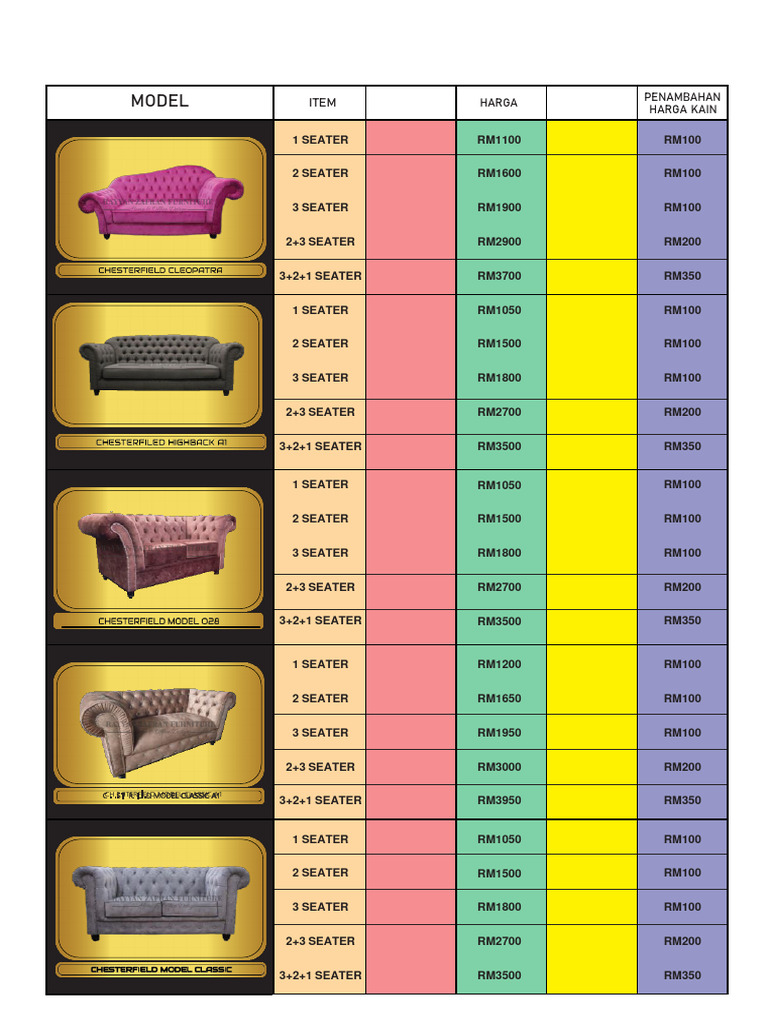 Sofa Pricelist PDF