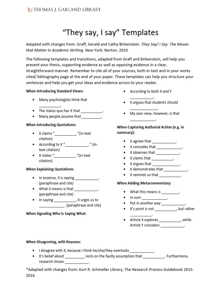 They Say or I Say Templates PDF They Say or I Say Templates PDF