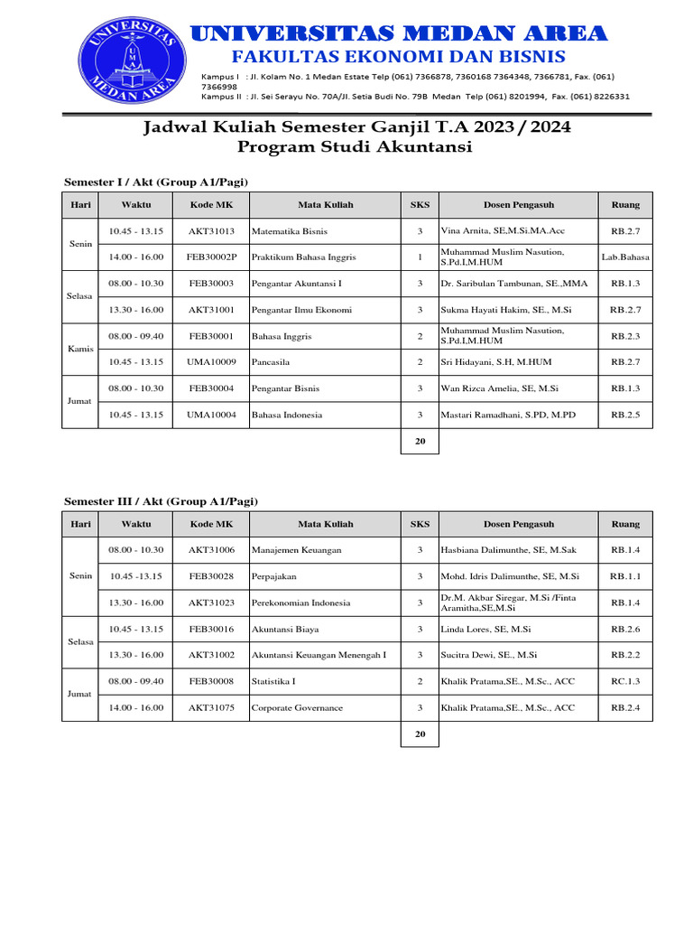 Jadwal Kuliah Akuntansi Uma Pdf