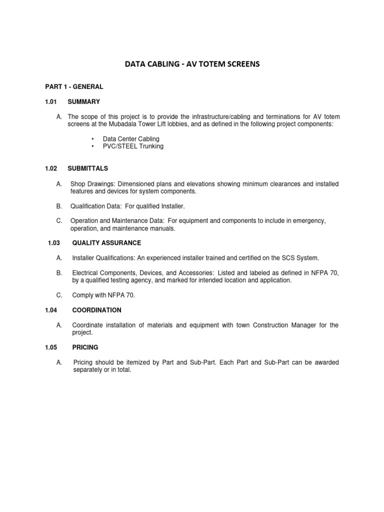 Cabling Scope of Work | PDF