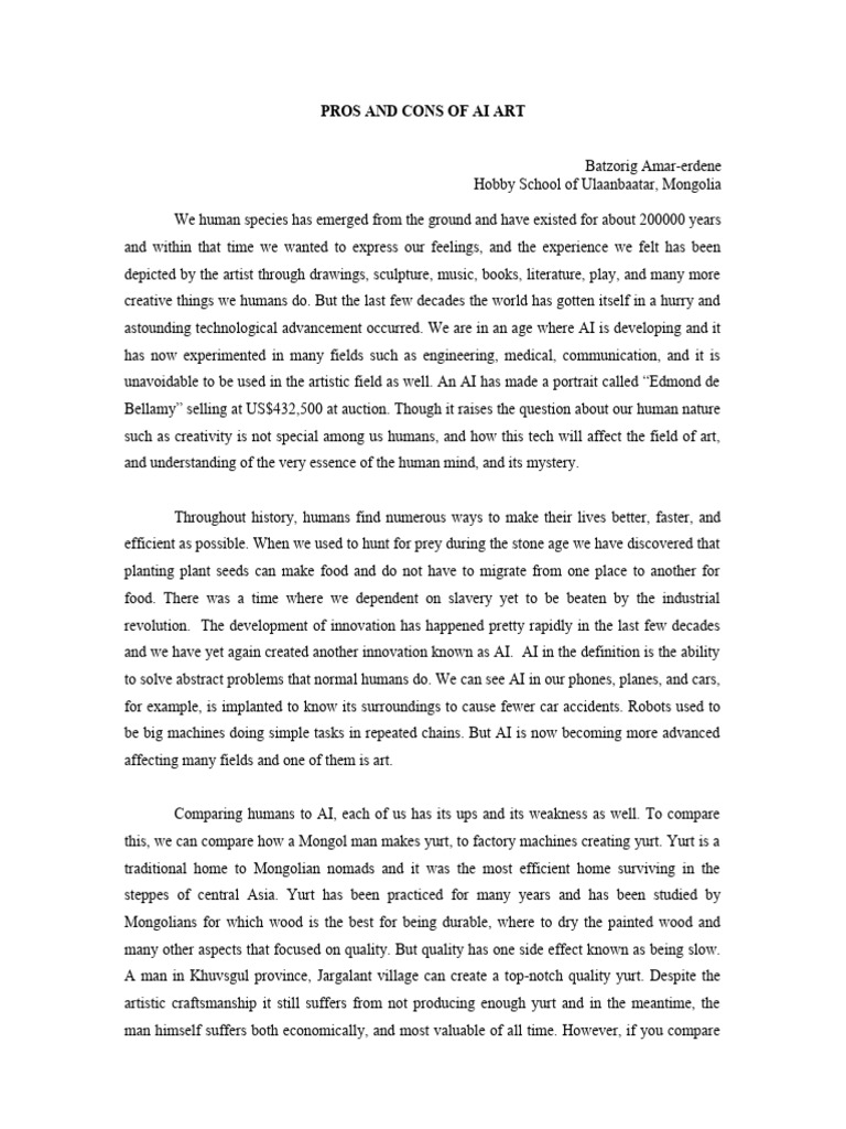 Pros and Cons of AI in Art | PDF | Artificial Intelligence ...