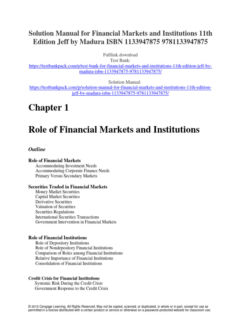 Financial Markets and Institutions Overview | PDF