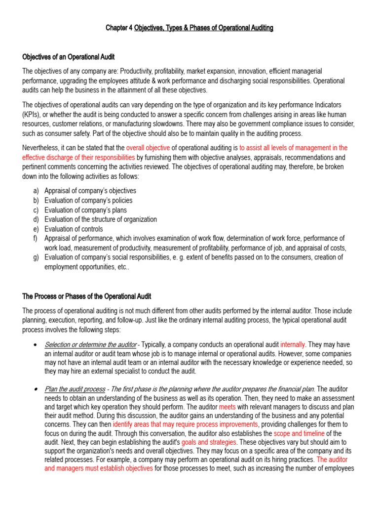 Chapter 4 Objectives, Types Phases of Operations Auditing | PDF