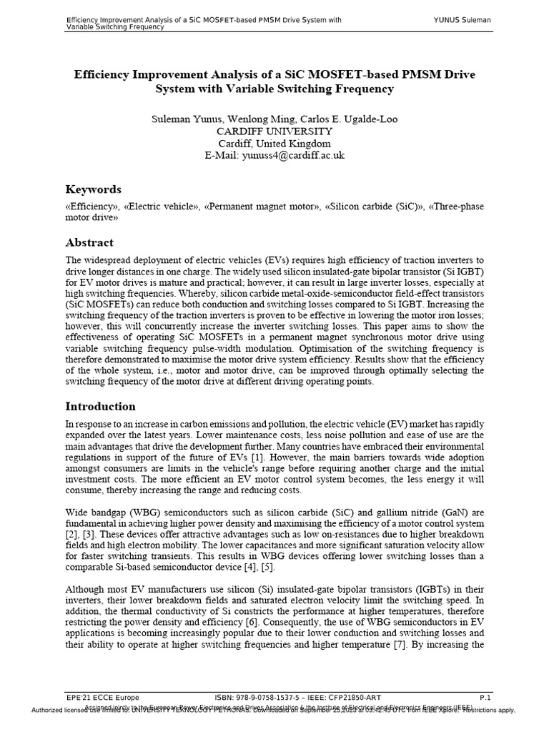 Efficiency Improvement Analysis of A SiC MOSFET-based PMSM Drive System ...