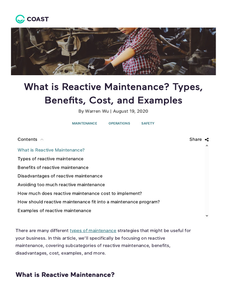 What Is Reactive Maintenance - Types, Benefits, Cost, and Examples | PDF