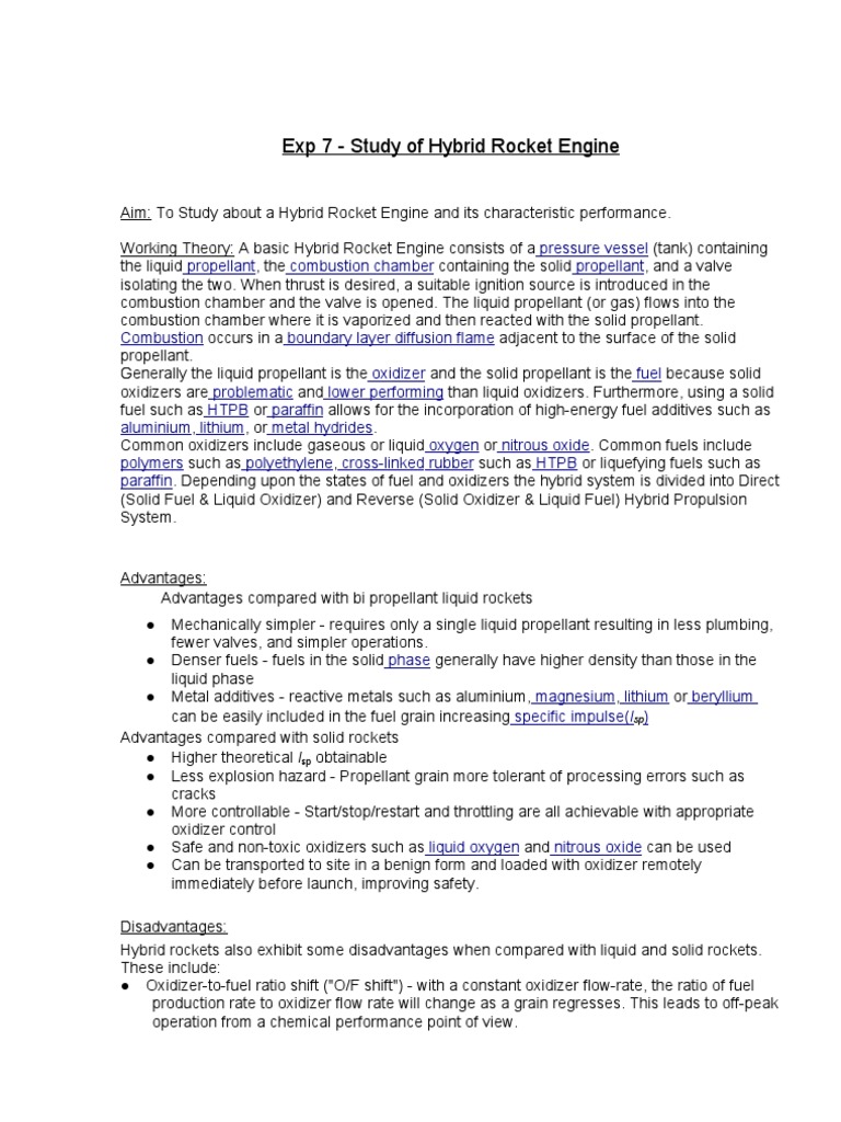Hybrid Rocket Engine | PDF | Rocket Propellant | Rocket Engine