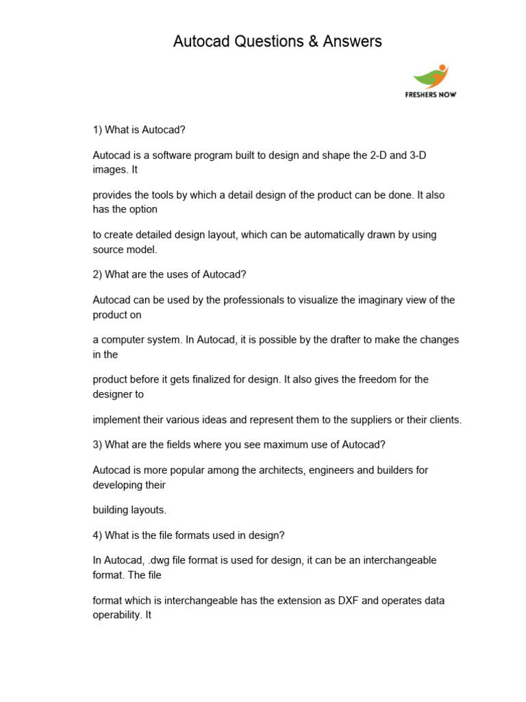 Autocad Sample Questions Paper PDF