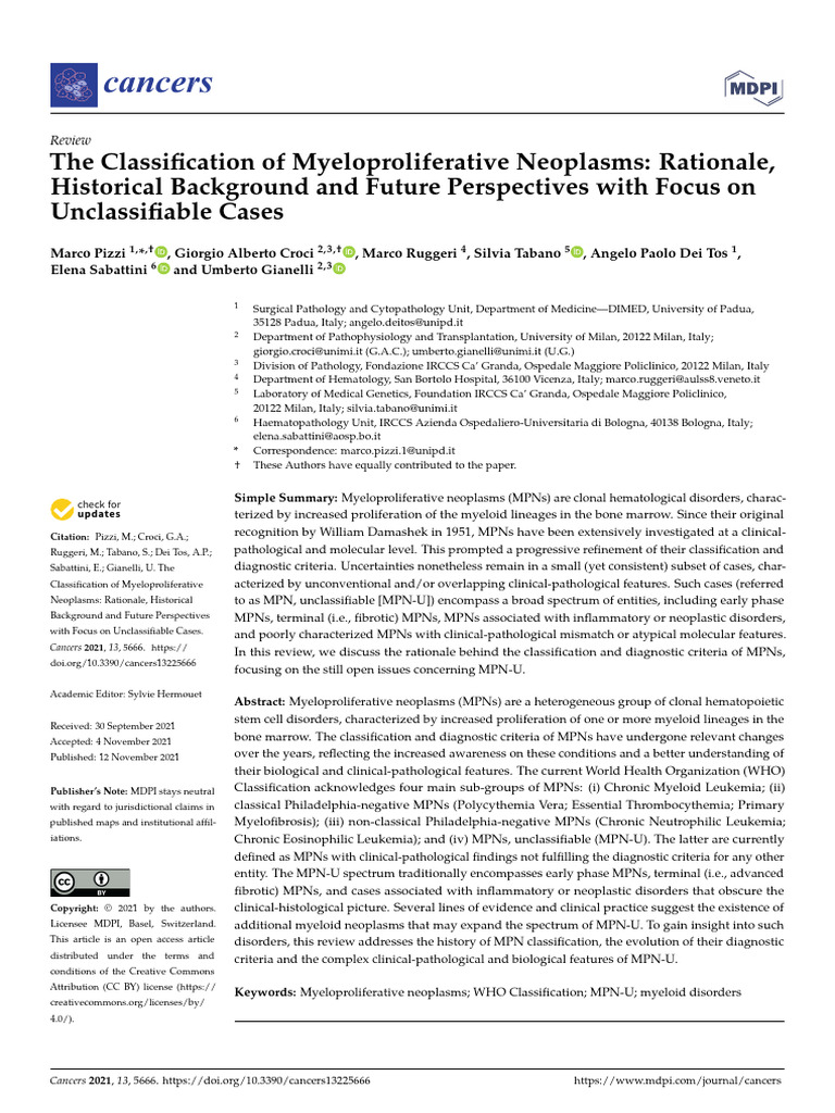 The Classi Cation of Myeloproliferative Neoplasms | PDF