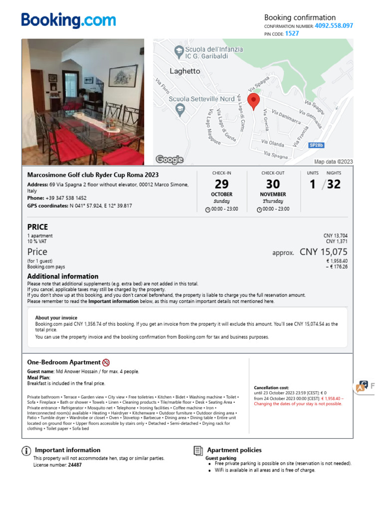 Booking Confirmation | PDF image.