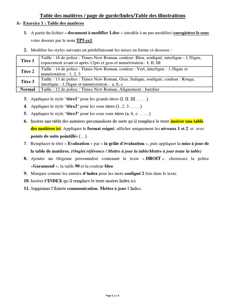 Création de Tables des Matières et Index | PDF