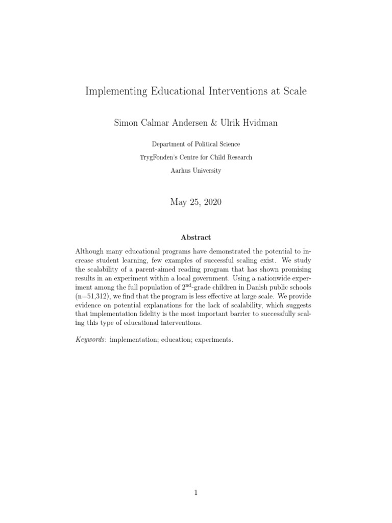 Implementing Educational Interventions at Scale PDF
