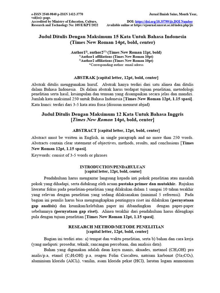 Template - Jurnal - Ilmiah Sains | PDF