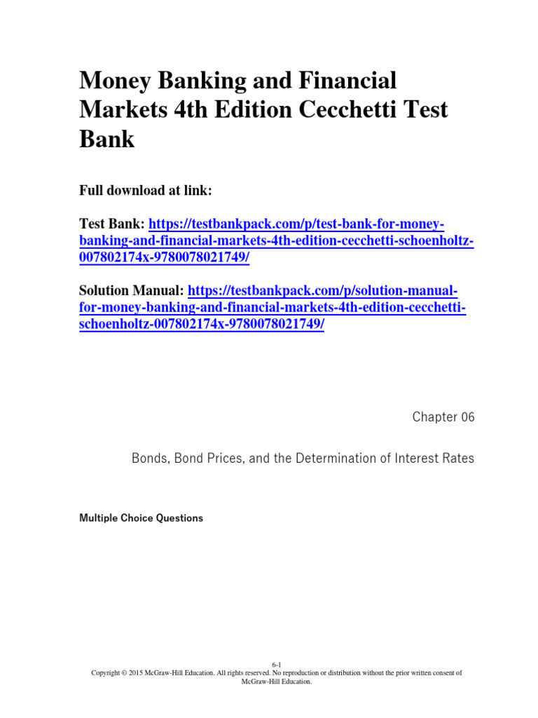 Money Banking and Financial Markets 4th Edition Cecchetti Test Bank 1 | PDF