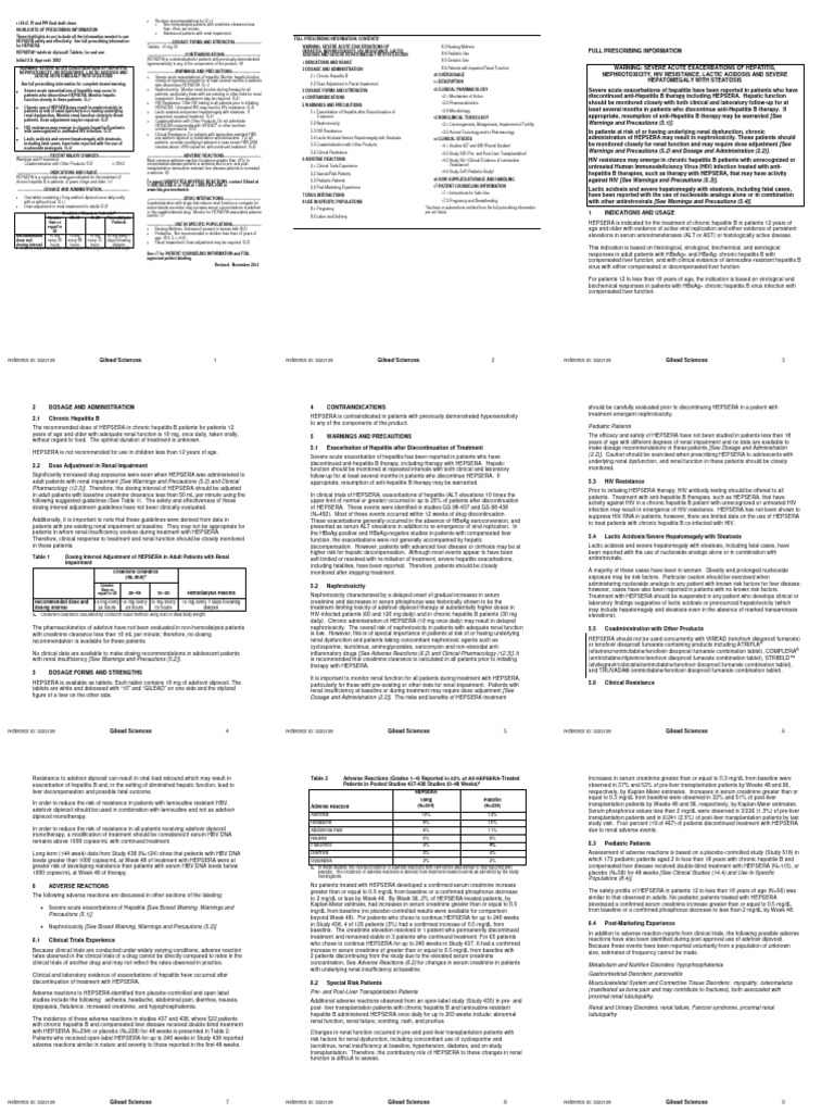 HEPSERA (Adefovir Dipivoxil) Tablets 2.1 | PDF