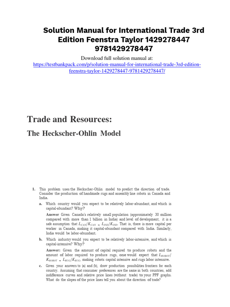 International Trade 3rd Edition Feenstra Solutions Manual 1 | PDF