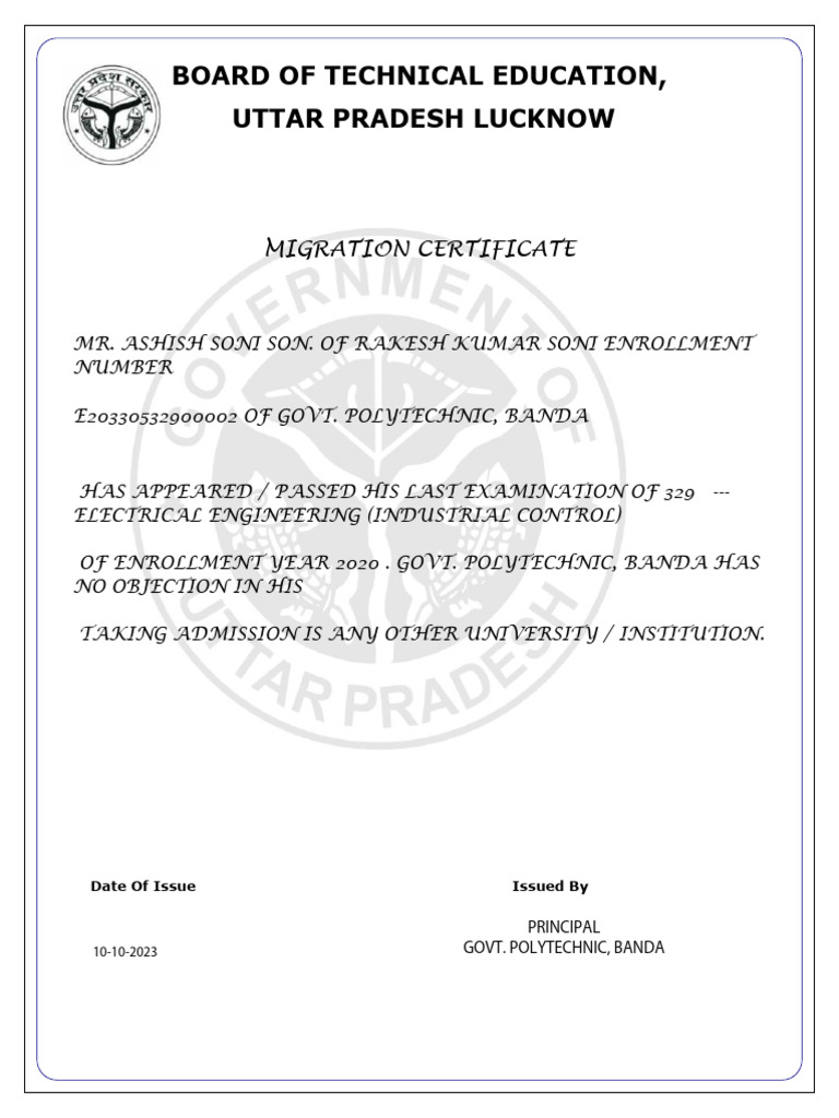 Board of technical education uttar pradesh lucknow migration