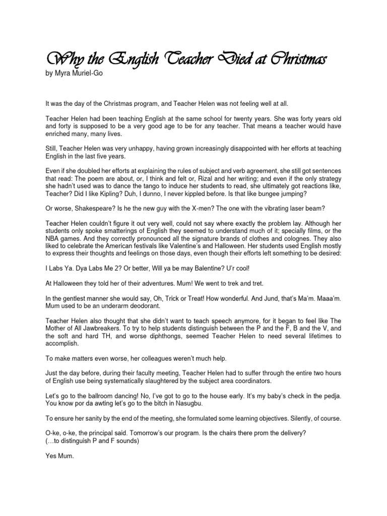 Why The English Teacher Died at Christmas Manuscript PDF