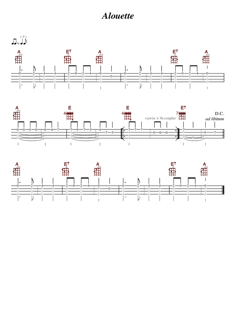 Alouette TAB ukulélé PDF