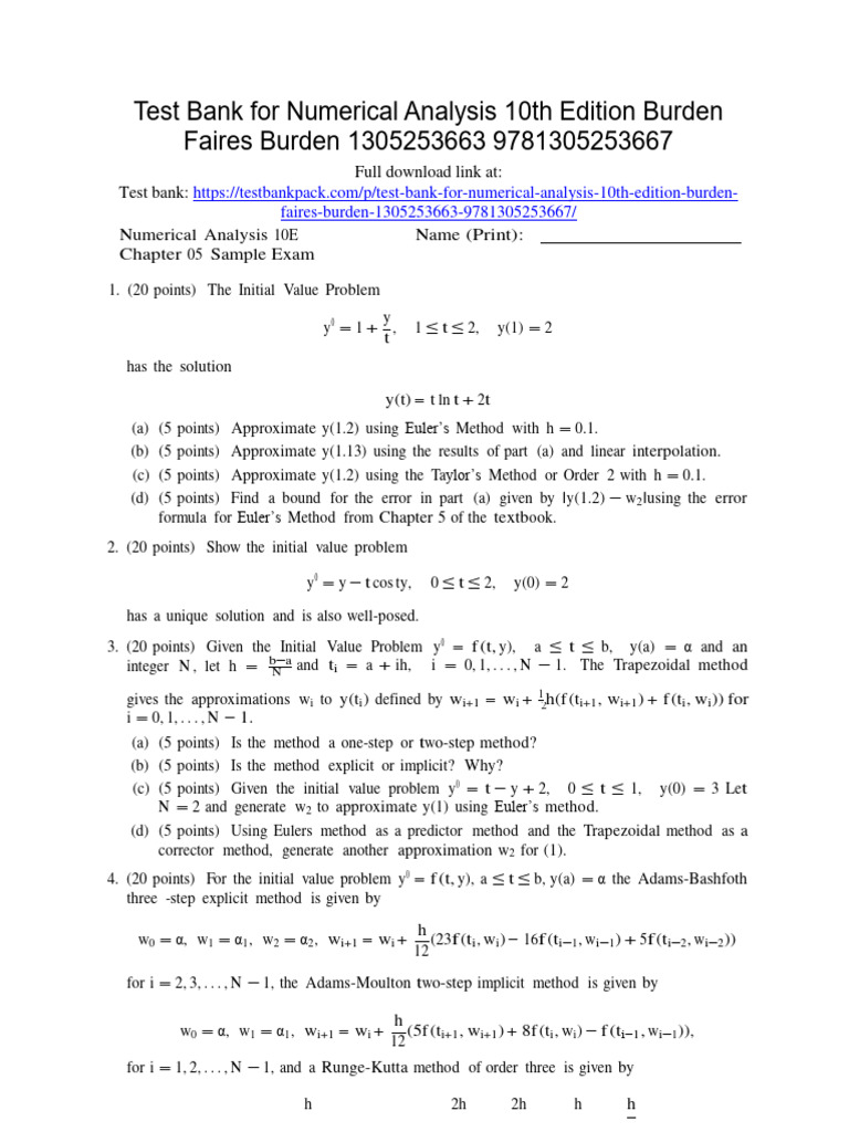 Numerical Analysis 10th Edition Burden Test Bank 1 PDF