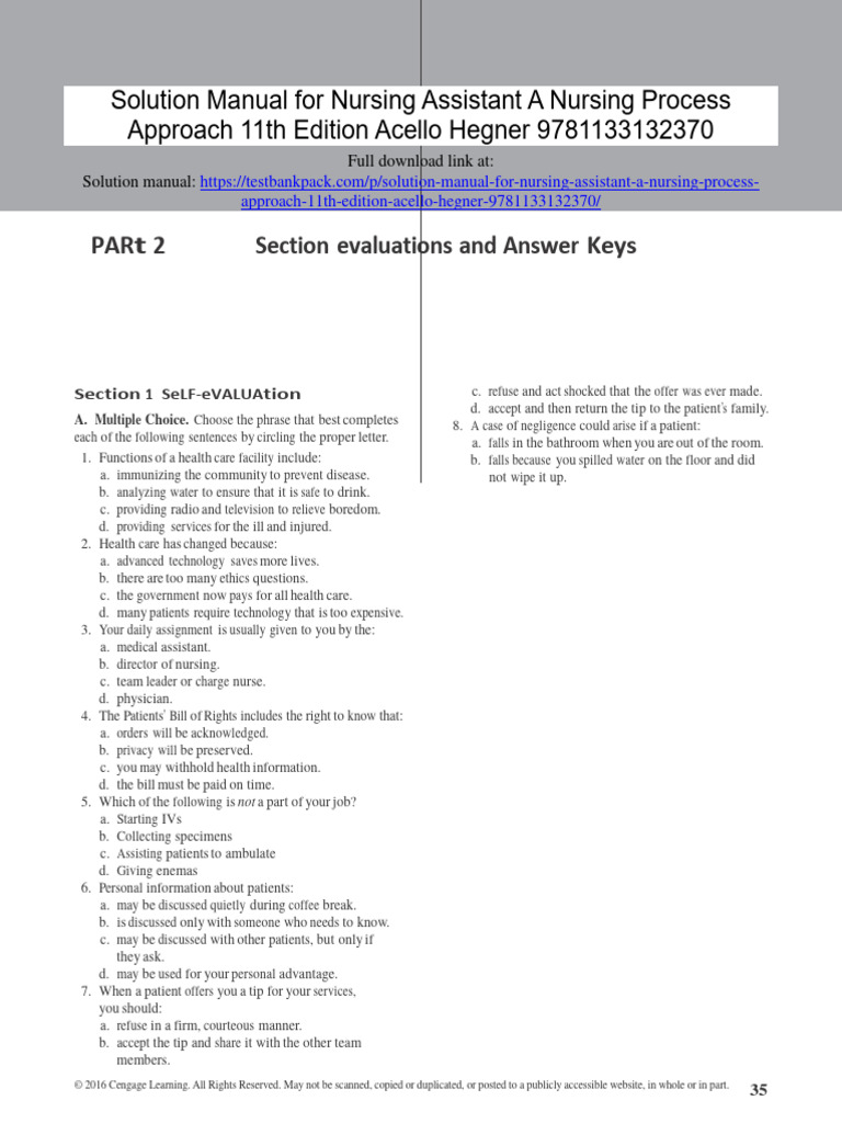Nursing Assistant A Nursing Process Approach 11th Edition Acello
