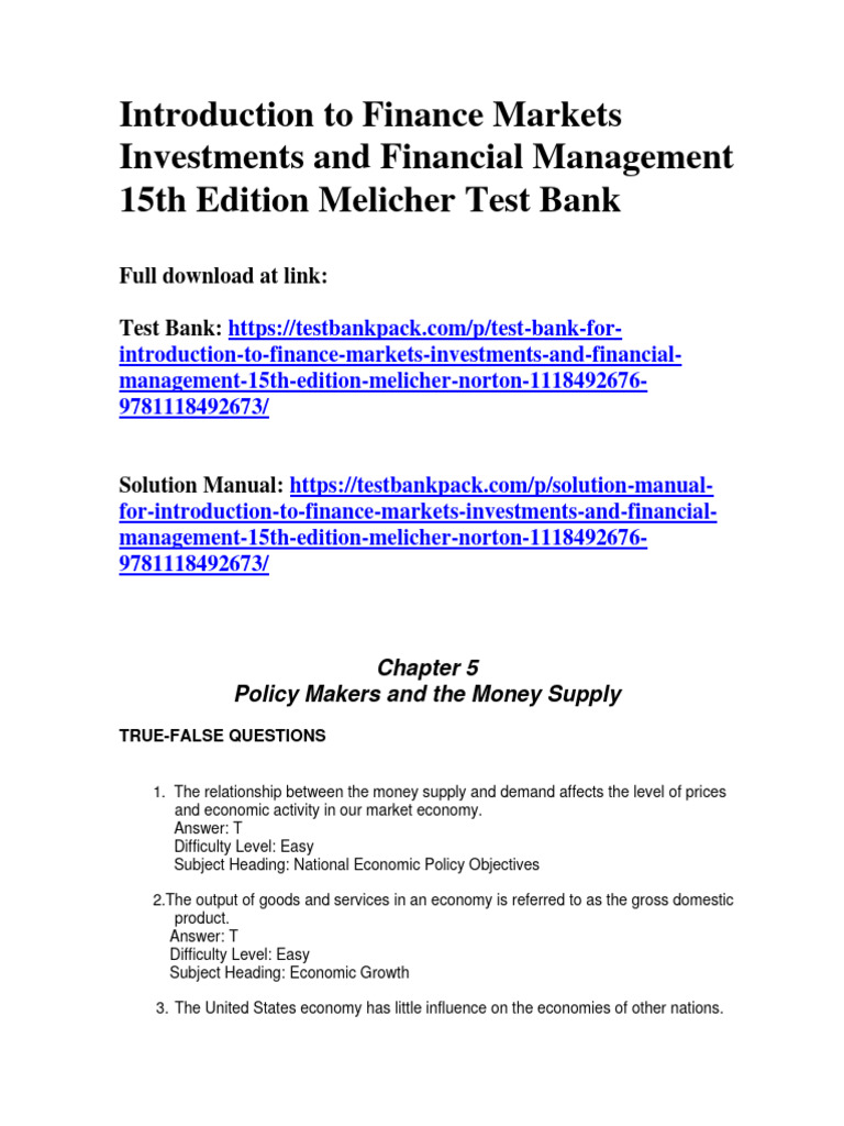 Introduction To Finance Markets Investments and Financial Management