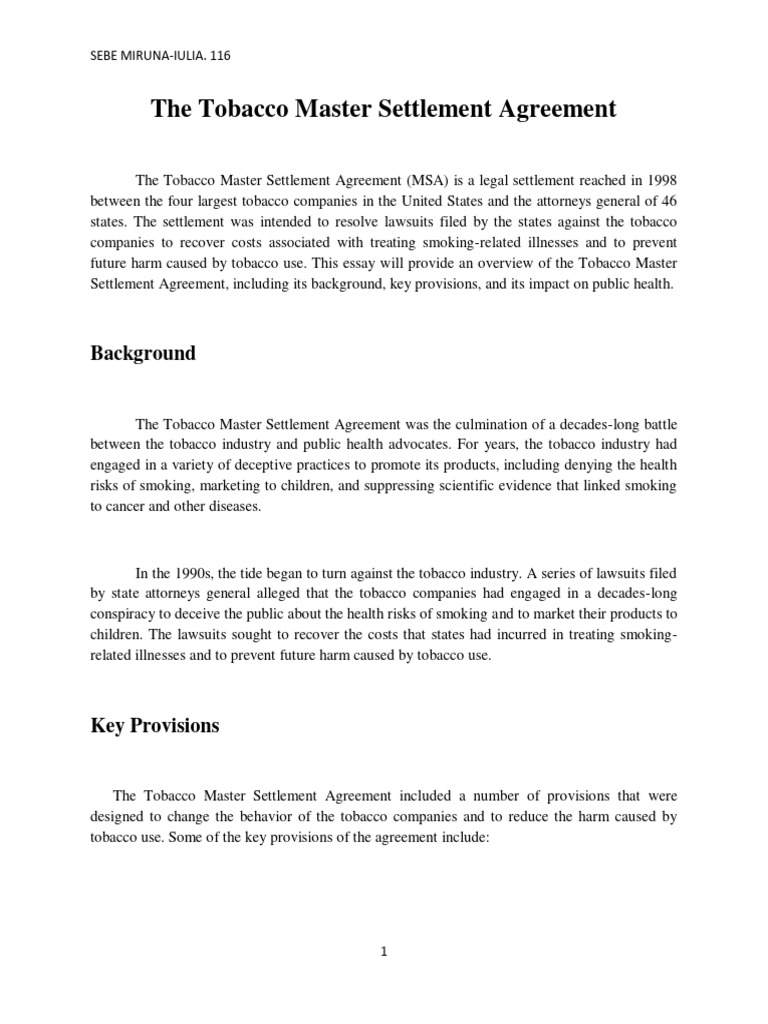 The Tobacco Master Settlement Agreement PDF