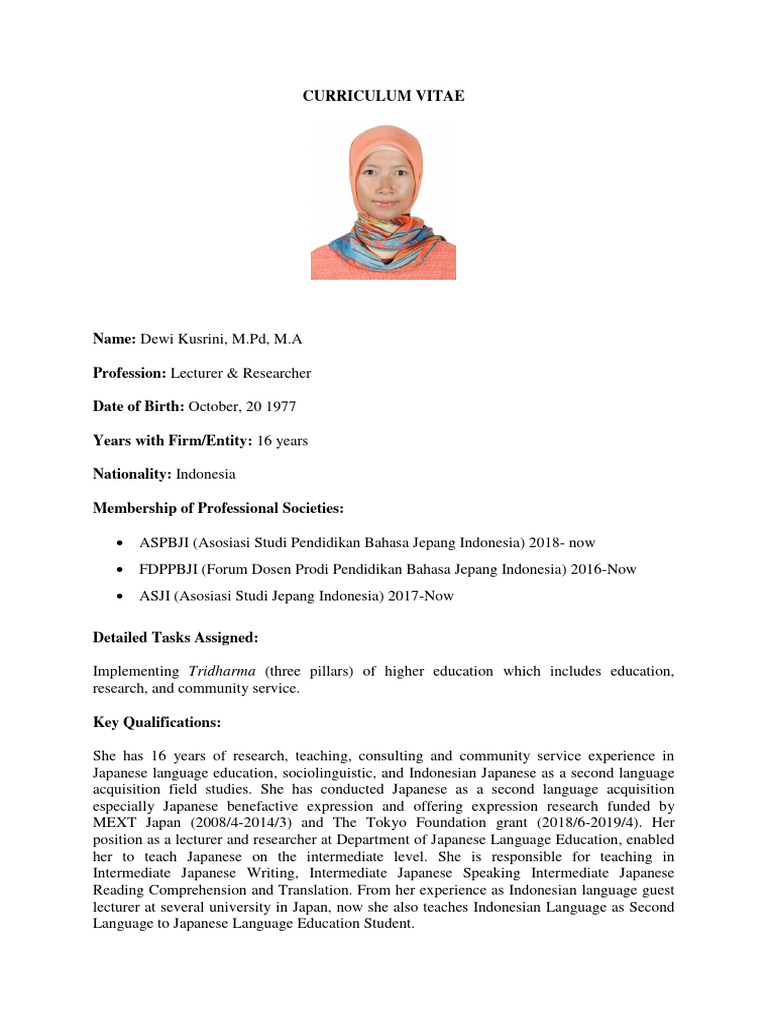 CV Dewi Kusrini Sensei PDF Travel Language Arts Discipline