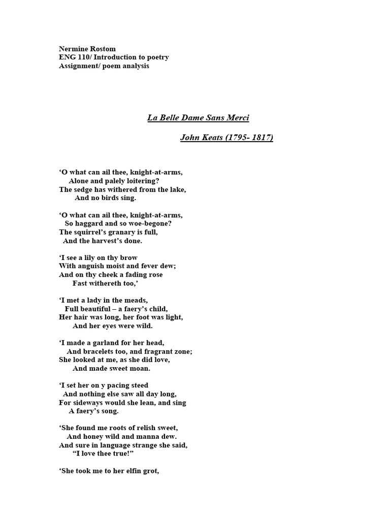 La Belle Dame Sans Merci PDF Ballad