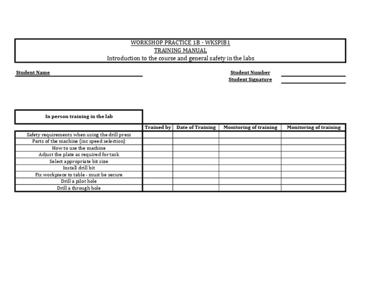 Drill Press Training Form PDF