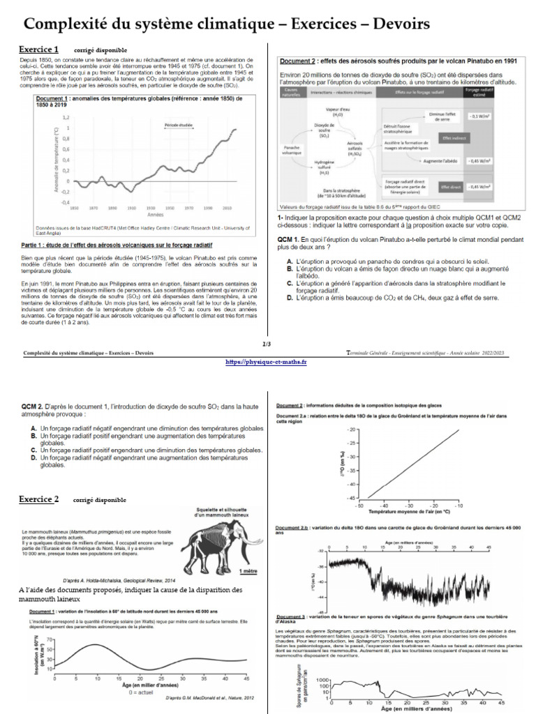 La Complexité Du Système Climatique Exercices Corrigés Complexite Systeme Climatique Exercices | PDF