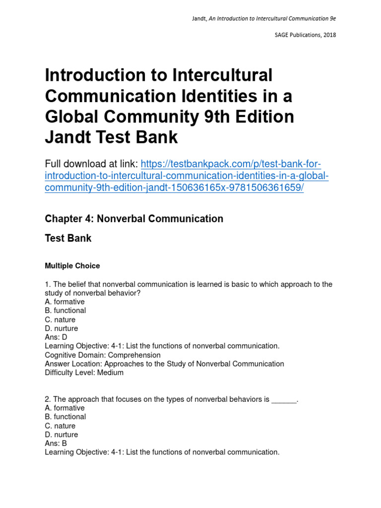 Introduction To Intercultural Communication Identities in A Global