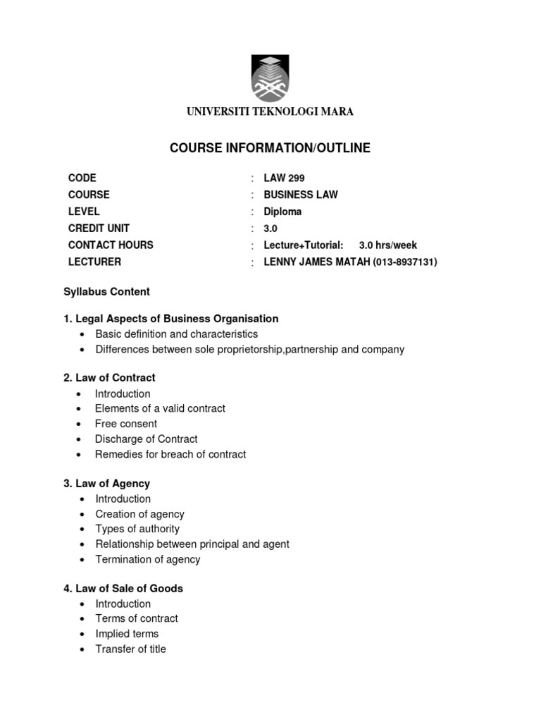 Course Outline Law299 | PDF