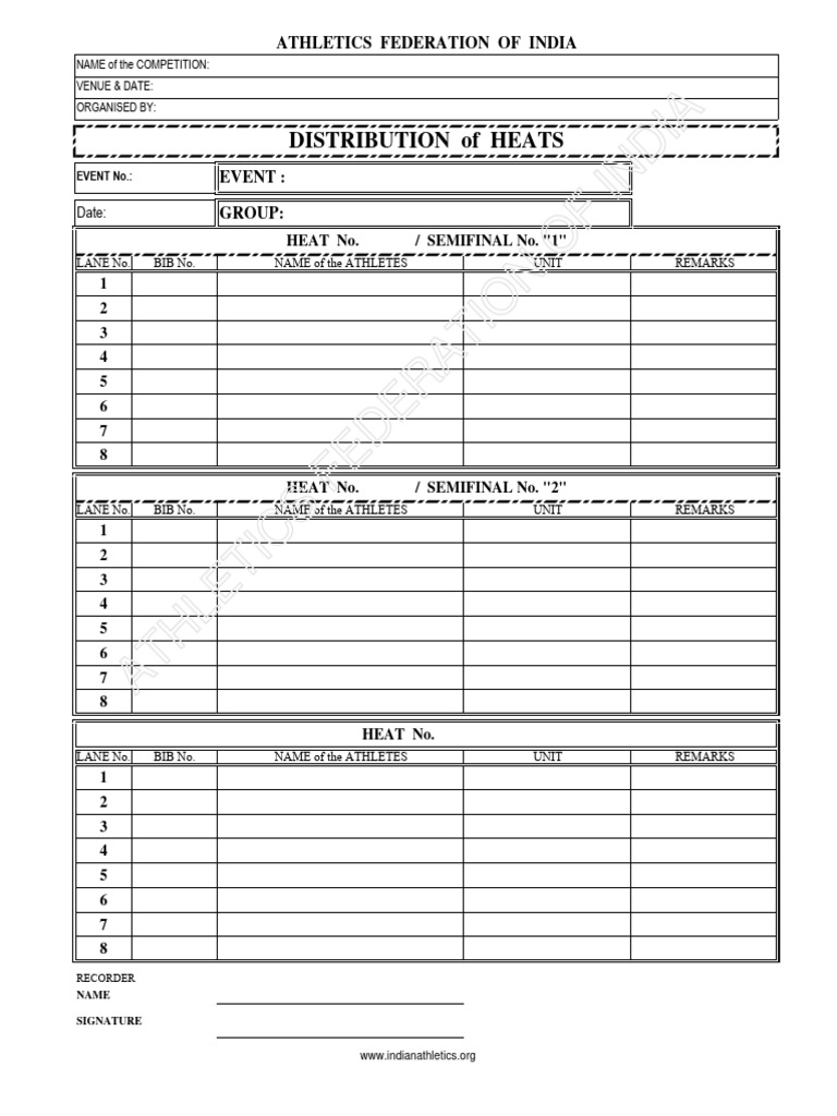 Athletics Score Sheet Template | PDF