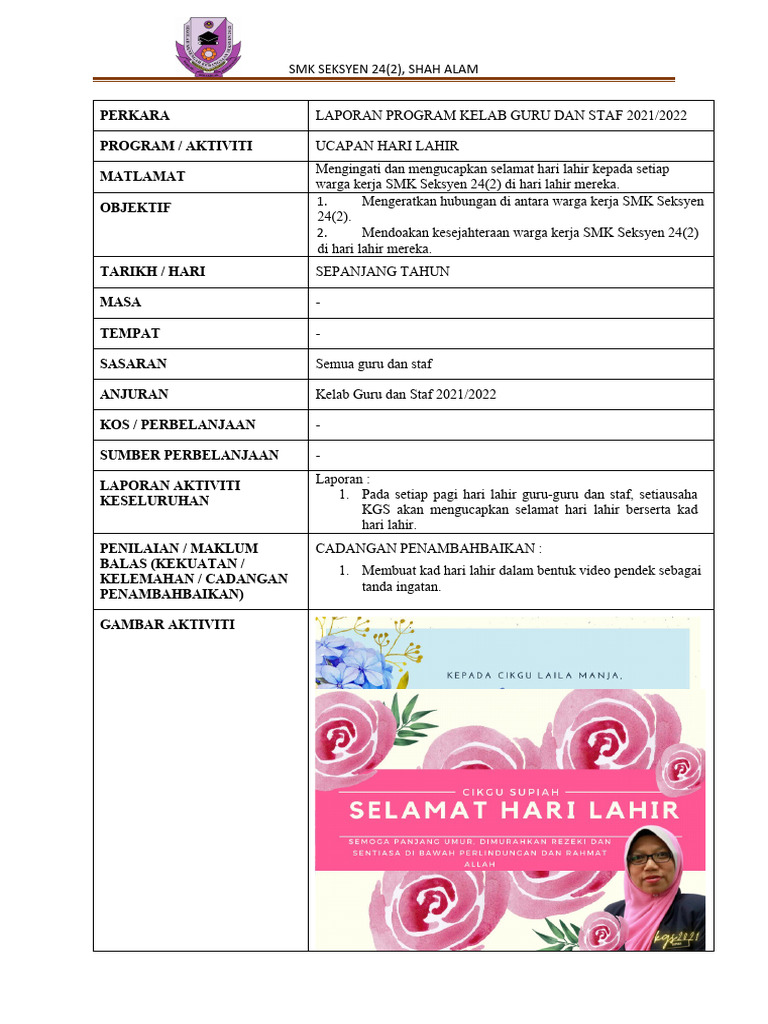 Laporan Program KGS - Kad Hari Lahir | PDF