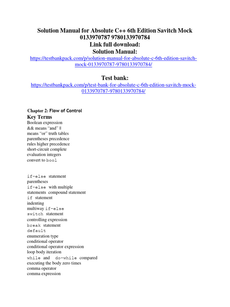 Solution Manual For Absolute C 6th Edition Savitch Mock 0133970787 ...
