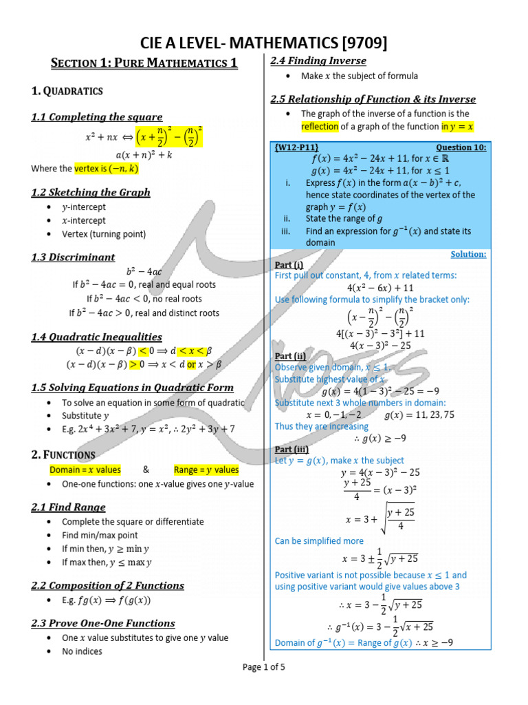 AS A LEVEL Pure Maths 1 Notes | PDF