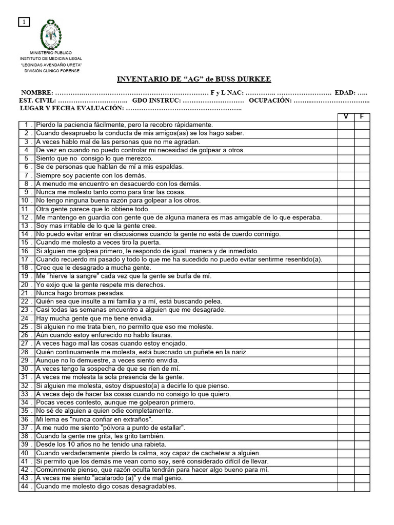 Inventario de Agresividad de Buss Durkee | PDF