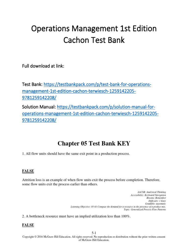 Operations Management 1st Edition Cachon Test Bank 1 | PDF