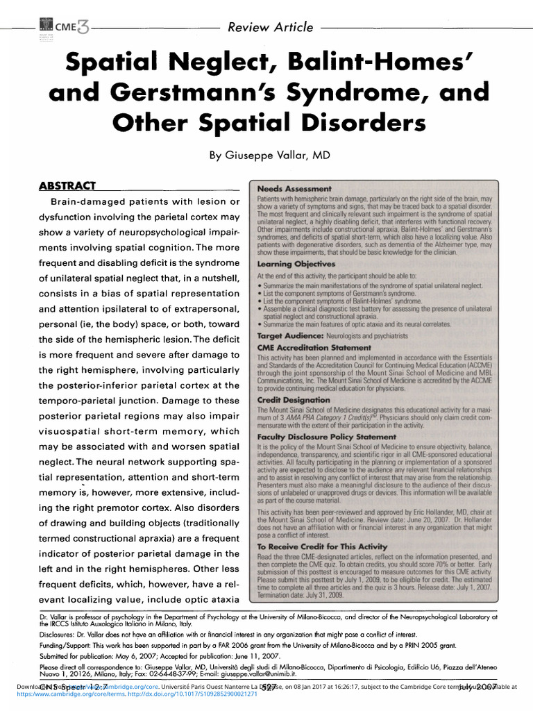Spatial Neglect Spacial Disordees | PDF | Parietal Lobe | Neuroscience