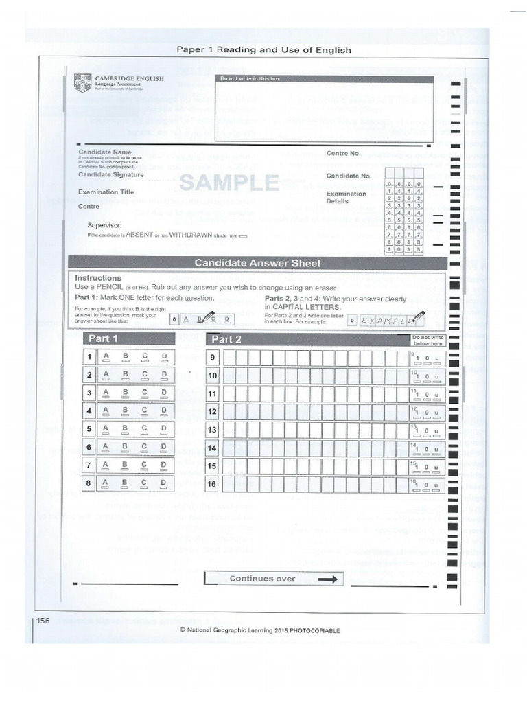 Answer Sheet First Pdf