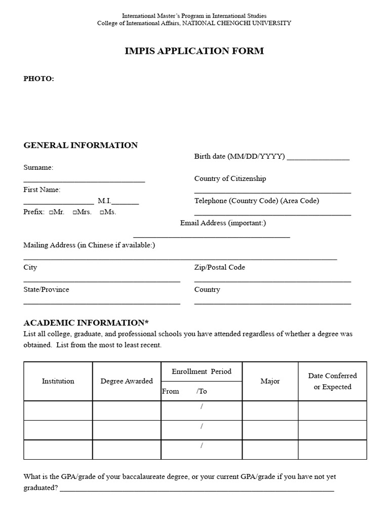 IMPIS Application Form | PDF