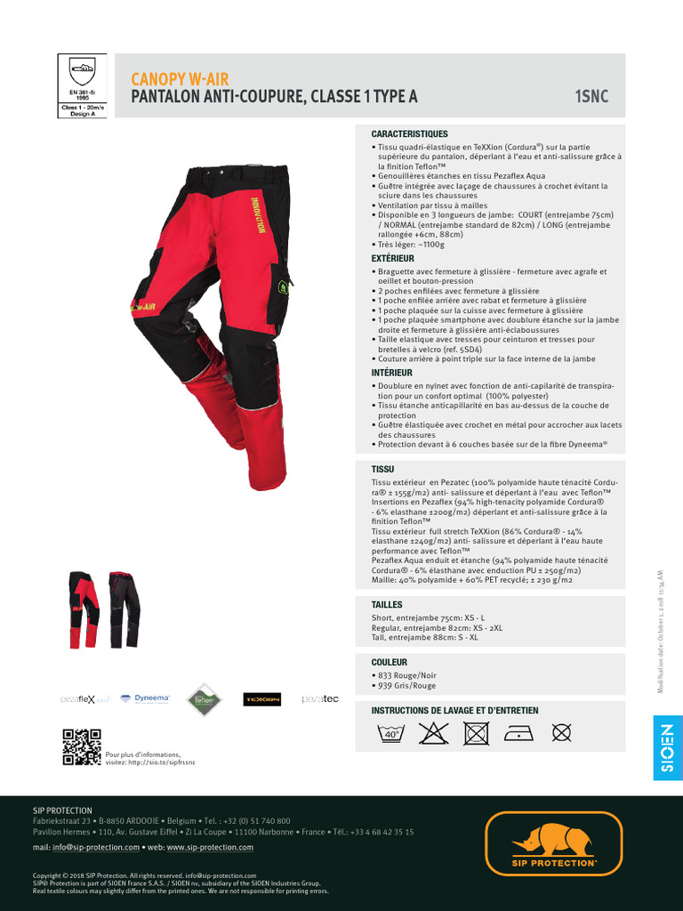 CANOPY W-AIR regular, Pantalon de protection Sip Protection