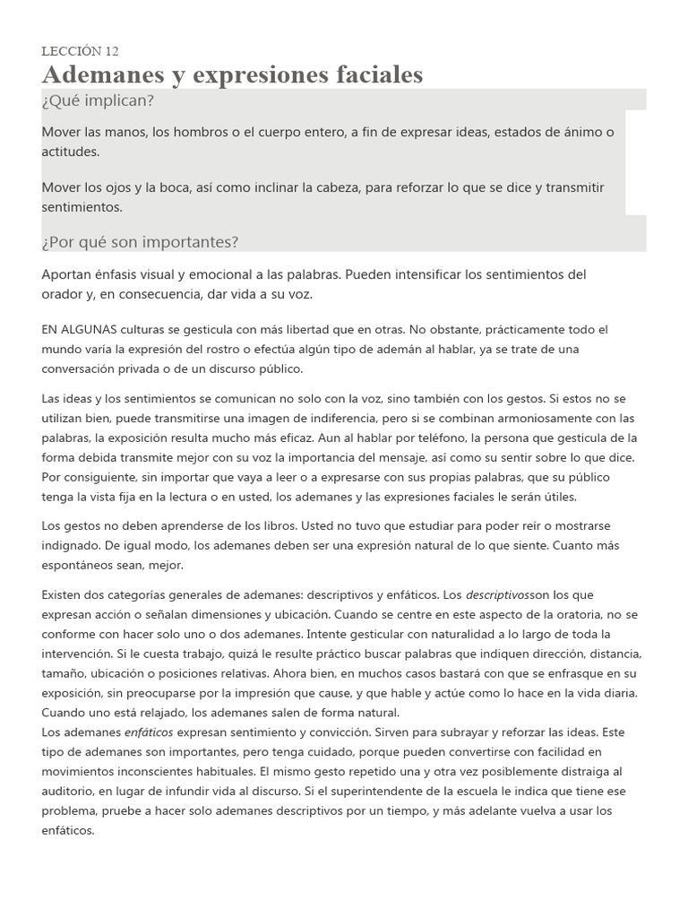 Ademanes y Expresiones Faciales Efectivas | PDF | Expresión facial ...