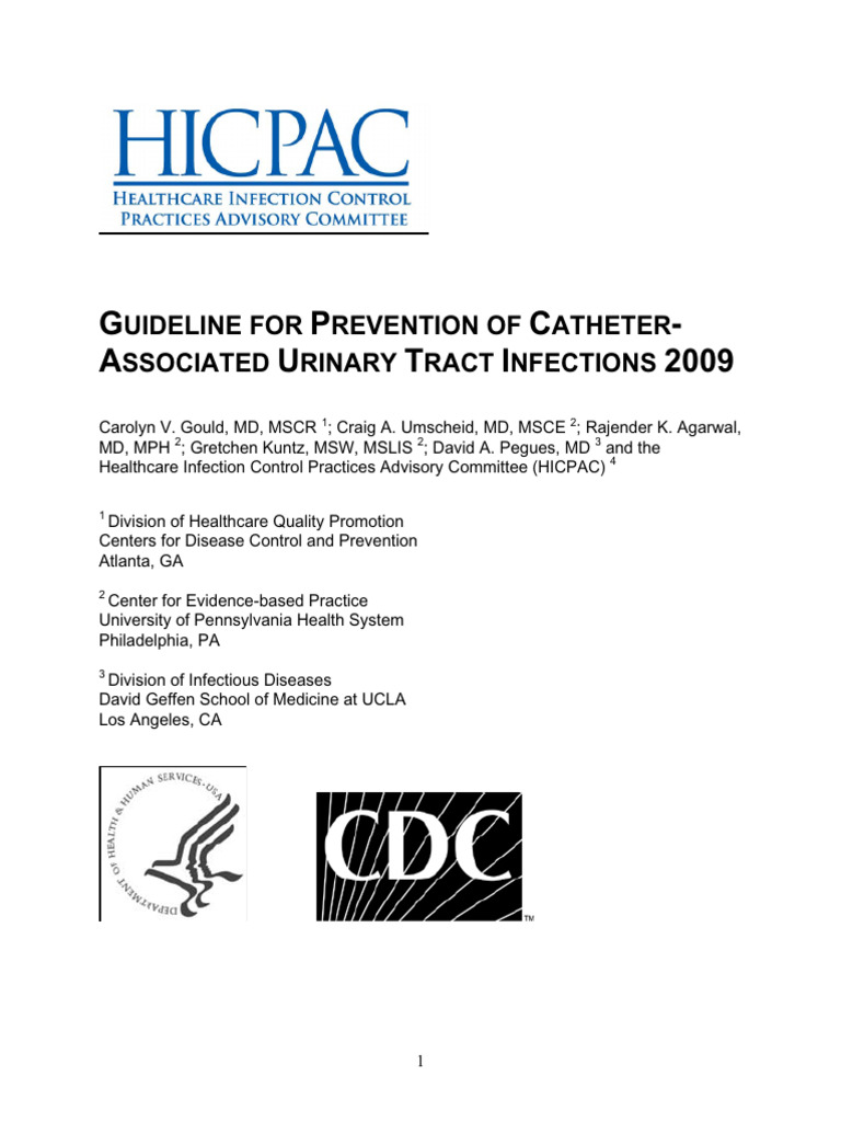 2009 cauti guidelines centers for disease control and prevention pdf