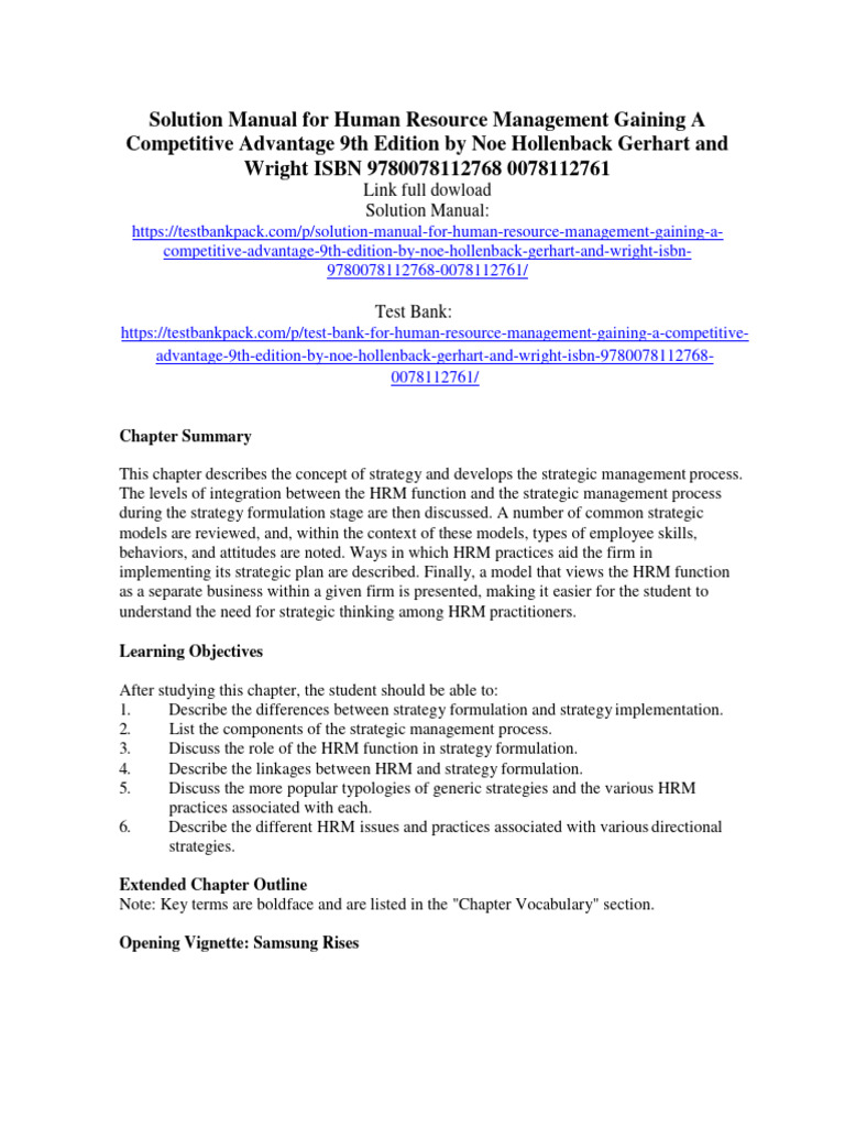 Solution Manual For Human Resource Management Gaining A Competitive ...
