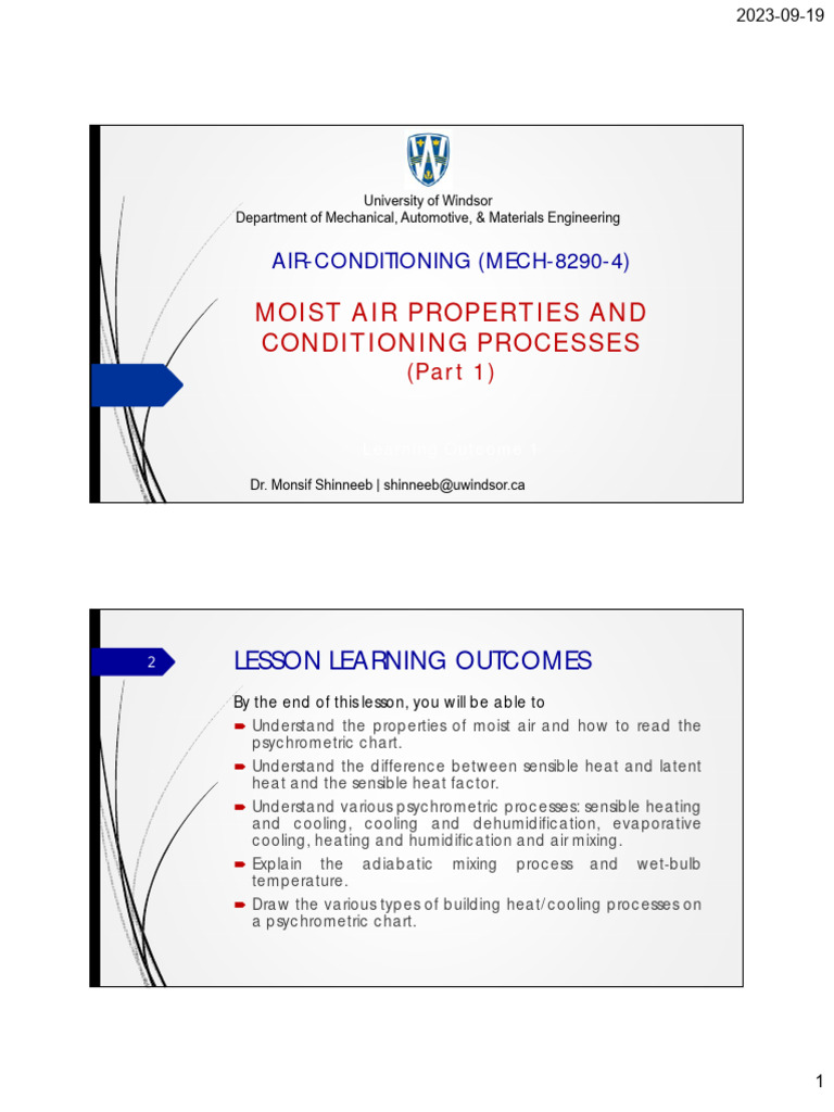 Lesson1 - Moist Air Properties - Part1 | PDF