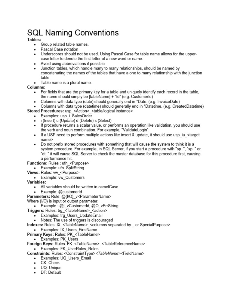 SQL Naming Conventions | Download Free PDF | Sql | Table (Database)