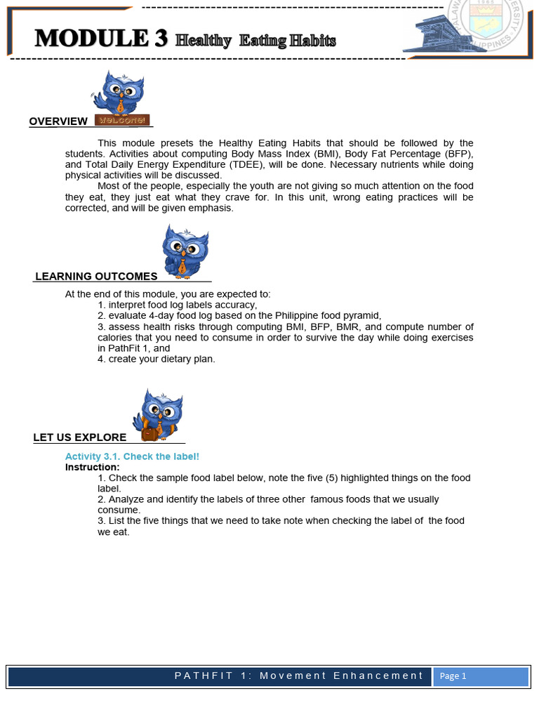 Pathfit 1 Module 2 Healthy Eating Habits Pdf