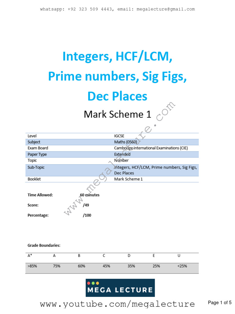 11 1 intergers hcf lcm prime numbers sig figs dec places cie igcse