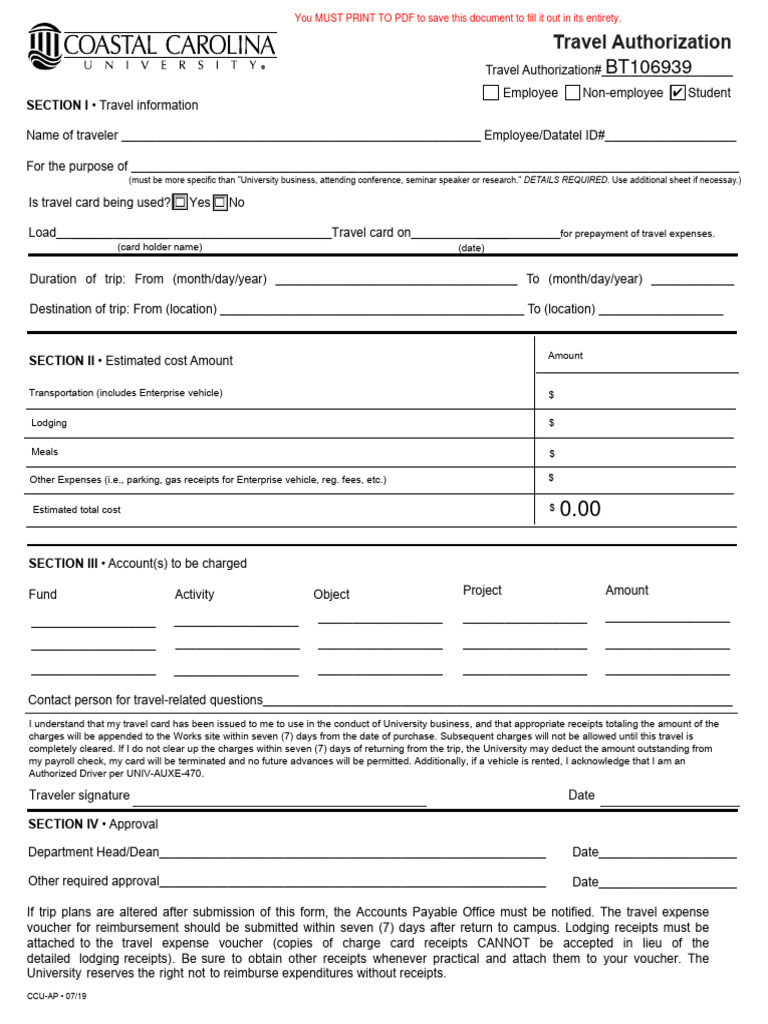 Travel Request Form Example | PDF